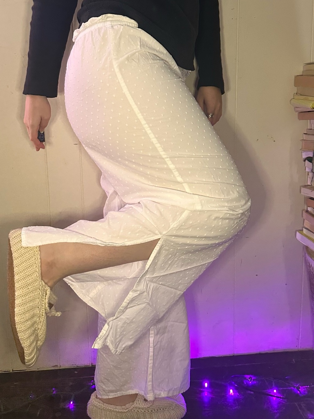 Colsie White Eyelet Boot-Cut Pants for Coquette or CottageCore Girlies